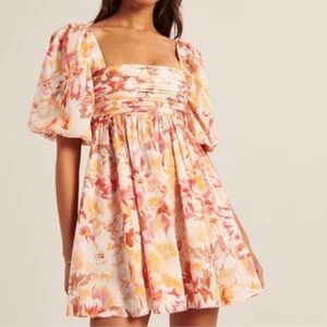 Abercrombie & Fitch XS Emerson Poplin Puff Sleeve Mini Dress Floral Babydoll